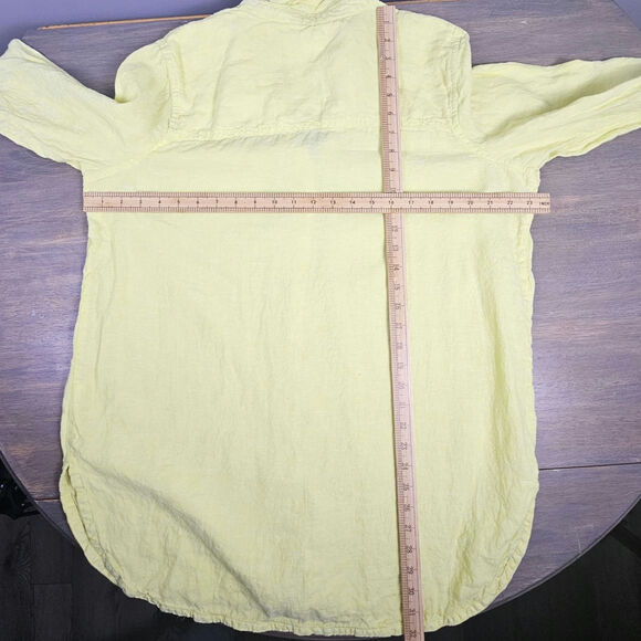 Sigrid Olsen Yellow 100% Linen Button Front Shirt XL Long Sleeve Roll Tab Top - Picture 5 of 7
